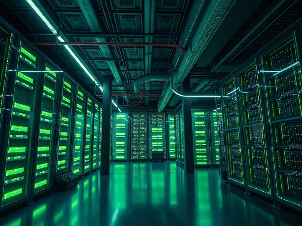 A futuristic high-tech laboratory and server room with matri
